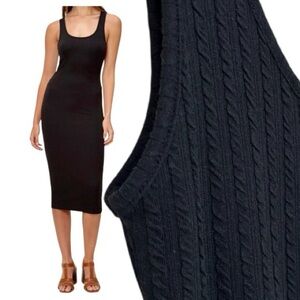 NWT Stitch & Pine Black ribbed textured long midi sleeveless dress Sz S